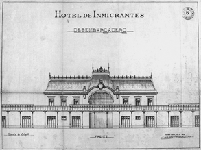 Desembarcadero del Hotel de Inmigrantes, construccin central. 1905 (Ministerio de Obras Pblicas)