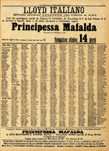 Lista de pasajeros arribados en el vapor "Principessa Mafalda" en 1910 (Biblioteca Nacional)